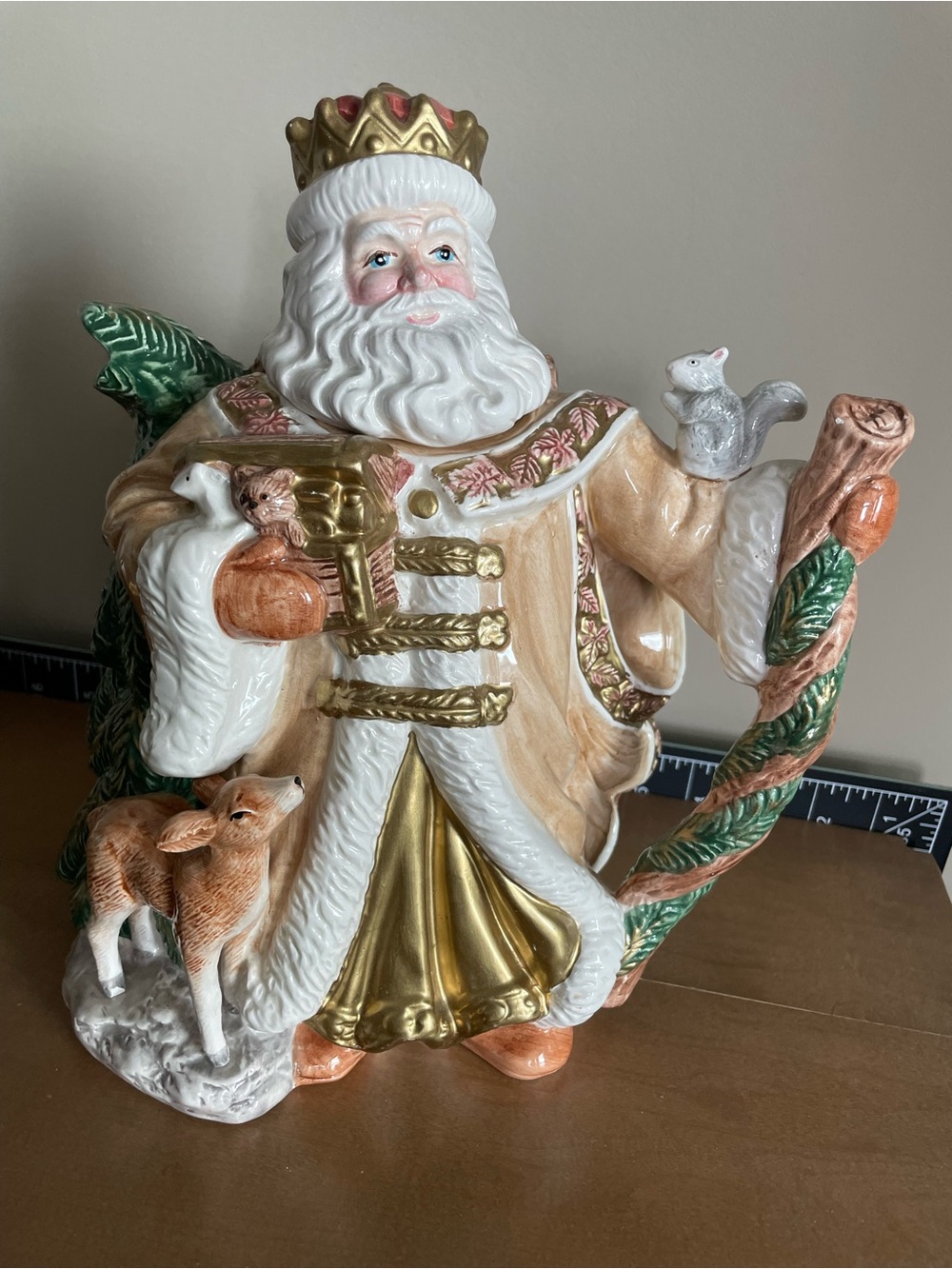 Fitz and Floyd Omnibus Vintage 90s Gold and Cream Santa Teapot
